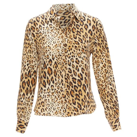 Ame silk camel multi leopard print long sleeve shirt
